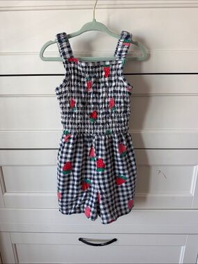 Old Navy Navy Gingham Strawberry Romper